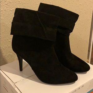 Black suede high heel booties